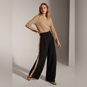 Favorite Daughter Margaret Wide Leg Pant Black Beige High Rise Trouser Size 0